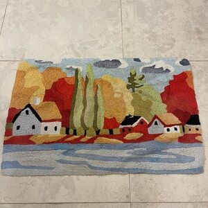 Colorful handmade woven  Textured Village Floor Mat Tapestry